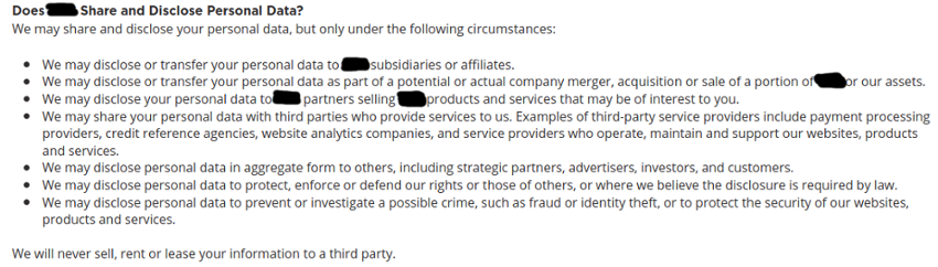 ¿Comparte y revela la empresa datos personales?