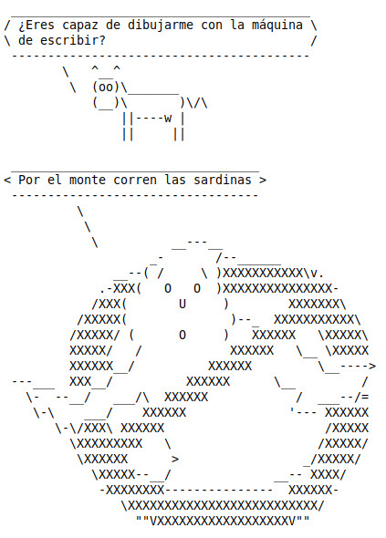 Ejemplos de imágnes ASCII producidas con el programa cowsay para reproducir luego con la máquina de escribir